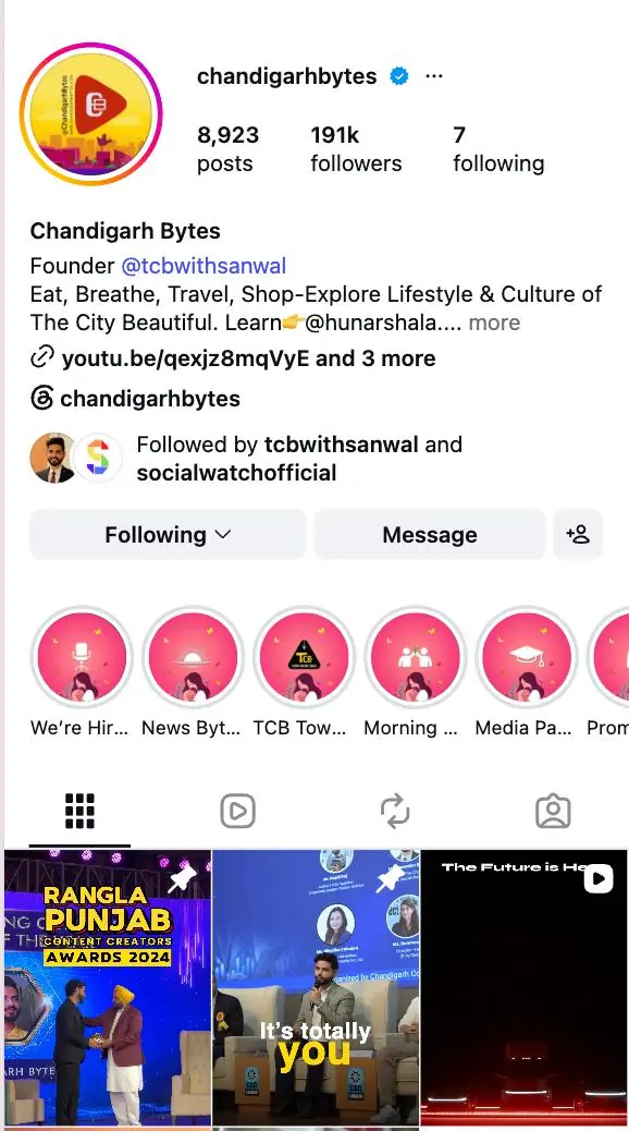 The Chandigarh Bytes Instagram profile